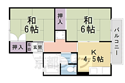 バンドール桃山 1階2DKの間取り