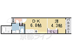 ＡＲＣＡ山科 3階1DKの間取り