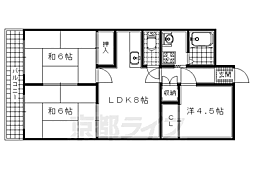 京阪宇治線 三室戸駅 徒歩6分の賃貸マンション 2階3LDKの間取り