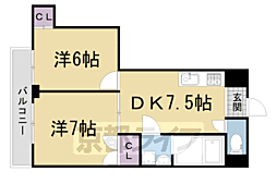 近鉄京都線 小倉駅 徒歩13分の賃貸マンション 4階2DKの間取り