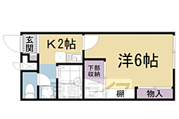 レオパレス湖月 2階1Kの間取り