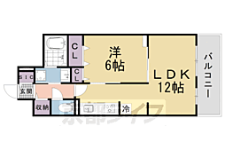 ディアコート唐崎 2階1LDKの間取り