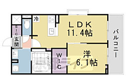 ディアコート唐崎 2階1LDKの間取り