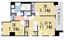 ブランシエスタ山科大塚 2階2LDKの間取り