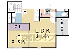 ハーモニーテラス勧修寺平田町2 1LDKの間取図画像