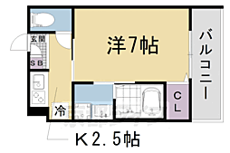 （仮称）京都山科御陵アパートメント 2階1Kの間取り