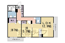 近鉄京都線 大久保駅 徒歩9分の賃貸マンション 1階2LDKの間取り