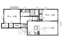 アリスティオ大宅 1階2LDKの間取り