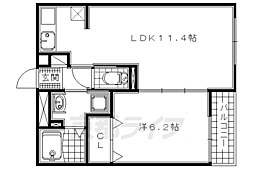 近鉄京都線 小倉駅 徒歩18分の賃貸アパート 1階1LDKの間取り