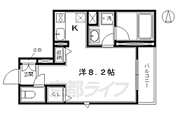 シャーメゾンろくはら 2階1Kの間取り