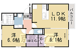 カルムメゾン　アンソレイェ 2階2LDKの間取り