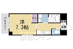 京都地下鉄東西線 六地蔵駅 徒歩4分の賃貸マンション 7階1Kの間取り