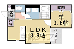 京都市山科区東野中井ノ上町アパート 1LDKの間取図画像