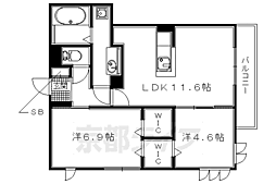 プレジール平安 2LDKの間取図画像