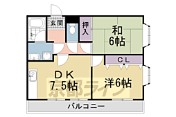 男山オークマンション 2DKの間取図画像