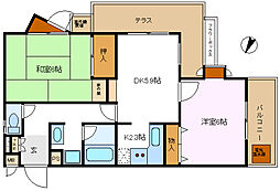 グローリア初穂大和 2DKの間取図画像
