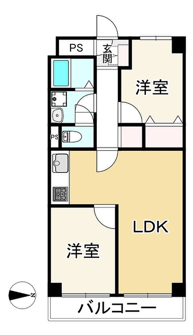 野田パークマンション(2LDK) 5階の間取り