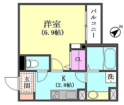 DOUCEUR大井町 1Kの間取図画像