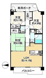モンセーヌ東三国 3LDKの間取り