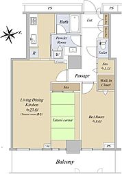 ローレルコート難波 28階1LDKの間取り