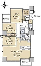 シティタワー天王寺真田山 29階3LDKの間取り