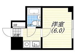 ホワイエ甲子園 1階1Kの間取り