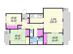 花園マンション 3LDKの間取図画像
