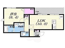 Grand・Cru東田宮 2階1LDKの間取り