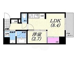 ナットレジデンス都島本通 3階1LDKの間取り