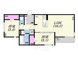 ラ・メゾン三保町 2LDKの間取図画像
