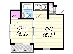 NBハイム西宮・甲陽 1DKの間取図画像