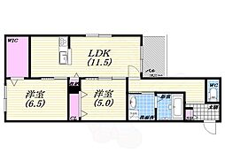 GrandCru芥川 2LDKの間取図画像