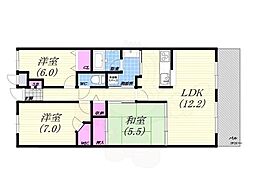 甲子園三番町ハイツ 3LDKの間取図画像