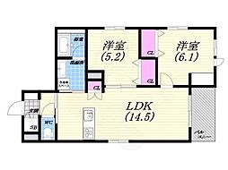 HEBEL MAISON 学文殿 2LDKの間取図画像