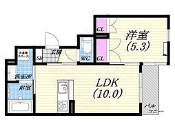 芦屋原通レジデンス 1LDKの間取図画像