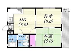 サウスコート 2DKの間取図画像