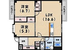 メゾン大原 2LDKの間取図画像