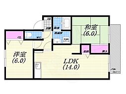 プレステージ芦屋F棟 2LDKの間取図画像