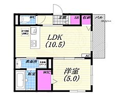 ヘーベルメゾン神楽夙川East 1LDKの間取図画像