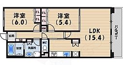 甲子園三番町ハイツ 2LDKの間取図画像