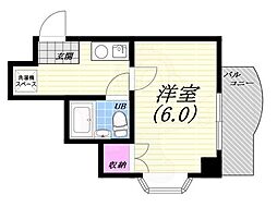 シャルマンフジ灘弐番館 1Kの間取図画像
