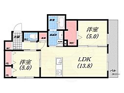 ヘーベルメゾン神楽夙川West 2LDKの間取図画像