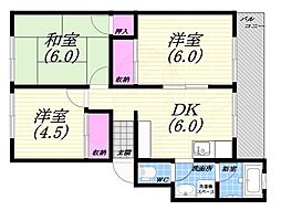 中邦マンション芦風荘 3DKの間取図画像