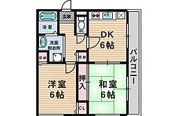 マンションオモヤ 2DKの間取図画像