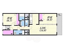 芦屋パークマンションB棟 2SLDKの間取図画像