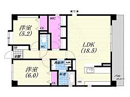 ルネ苦楽園 2LDKの間取図画像