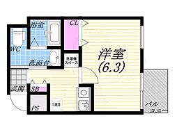 リオレスタ西宮 1Kの間取図画像