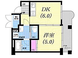 チェリービュウ芦屋川 1DKの間取図画像