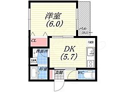 ドエル城ヶ堀fine 1DKの間取図画像