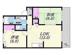 プレステージ芦屋C棟 2LDKの間取図画像